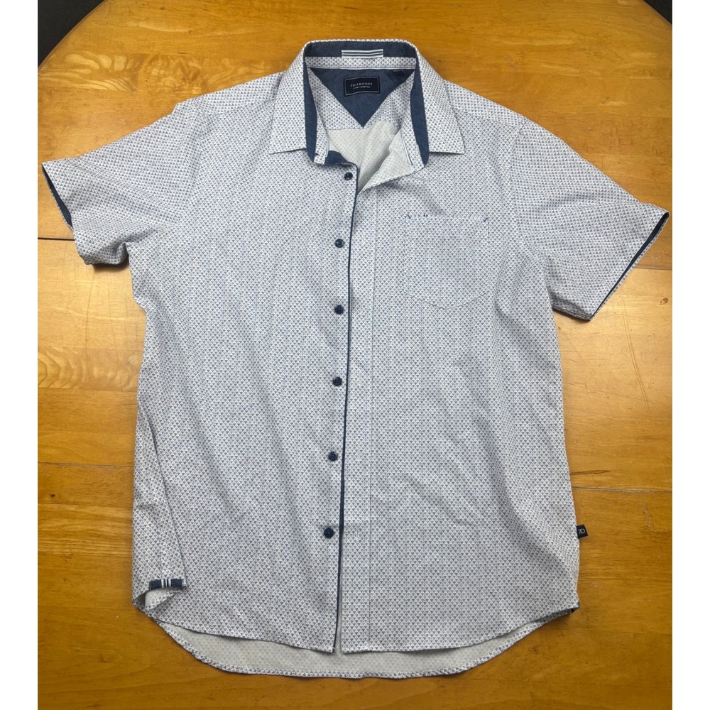 7 Diamonds Cosmic Empire Blue Geometric 4-Way‎ Stretch Short Sleeve Shirt Mens M